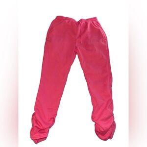 shein pink ruched sweatpants *bottoms are ruched/stacked*